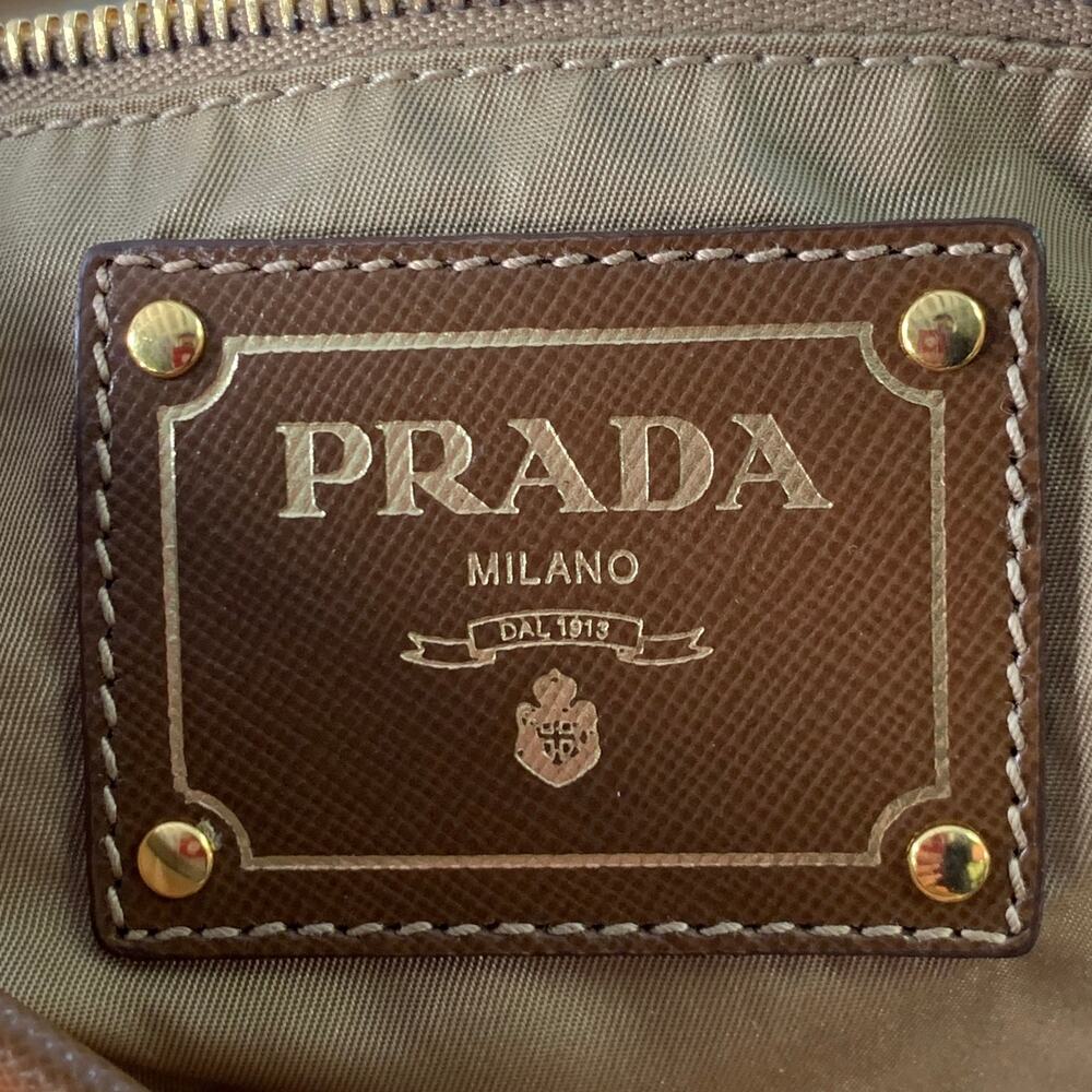 PRADA Orange Gold Saffiano Nylon Leather Trim Tote Handbag - Picture 6 of 12